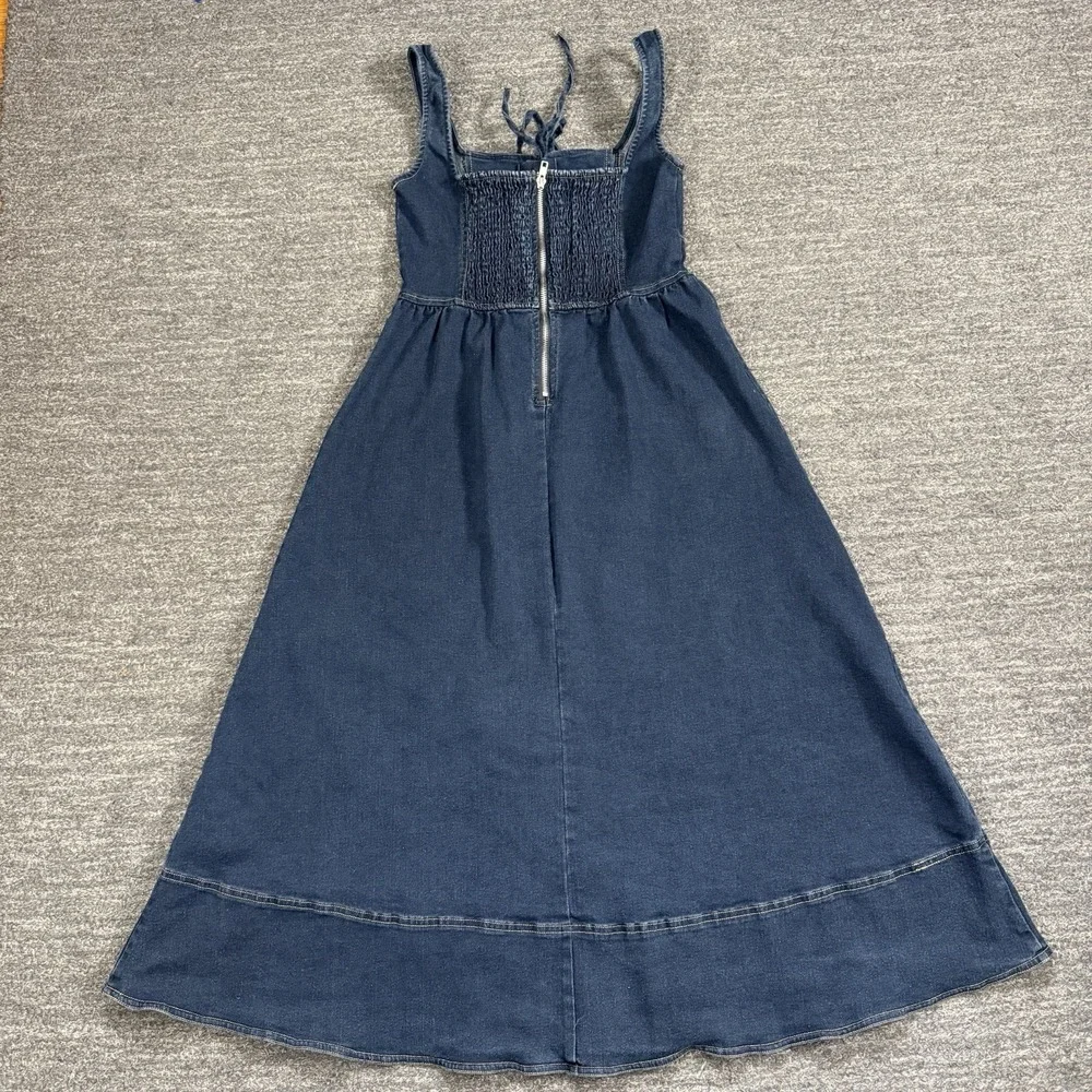 Moon River Denim Dress Women Small Midi Corset Style Smocked Prairie Farm Jean - Picture 2 of 12